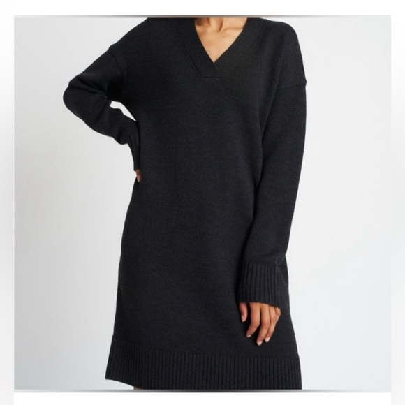 KIT AND ACE Black V-neck Sweater Midi Dress in 99% Merino wool with Nylon Large - Picture 14 of 14